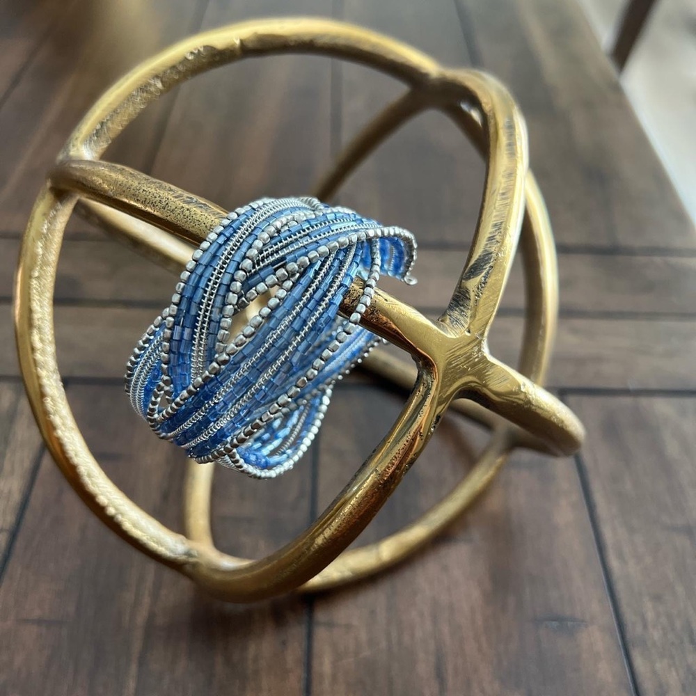 Boho Wrap Bead Bracelet Blue and Silver Beads